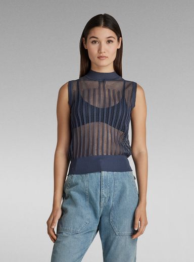 Pointelle Knitted Mock Top